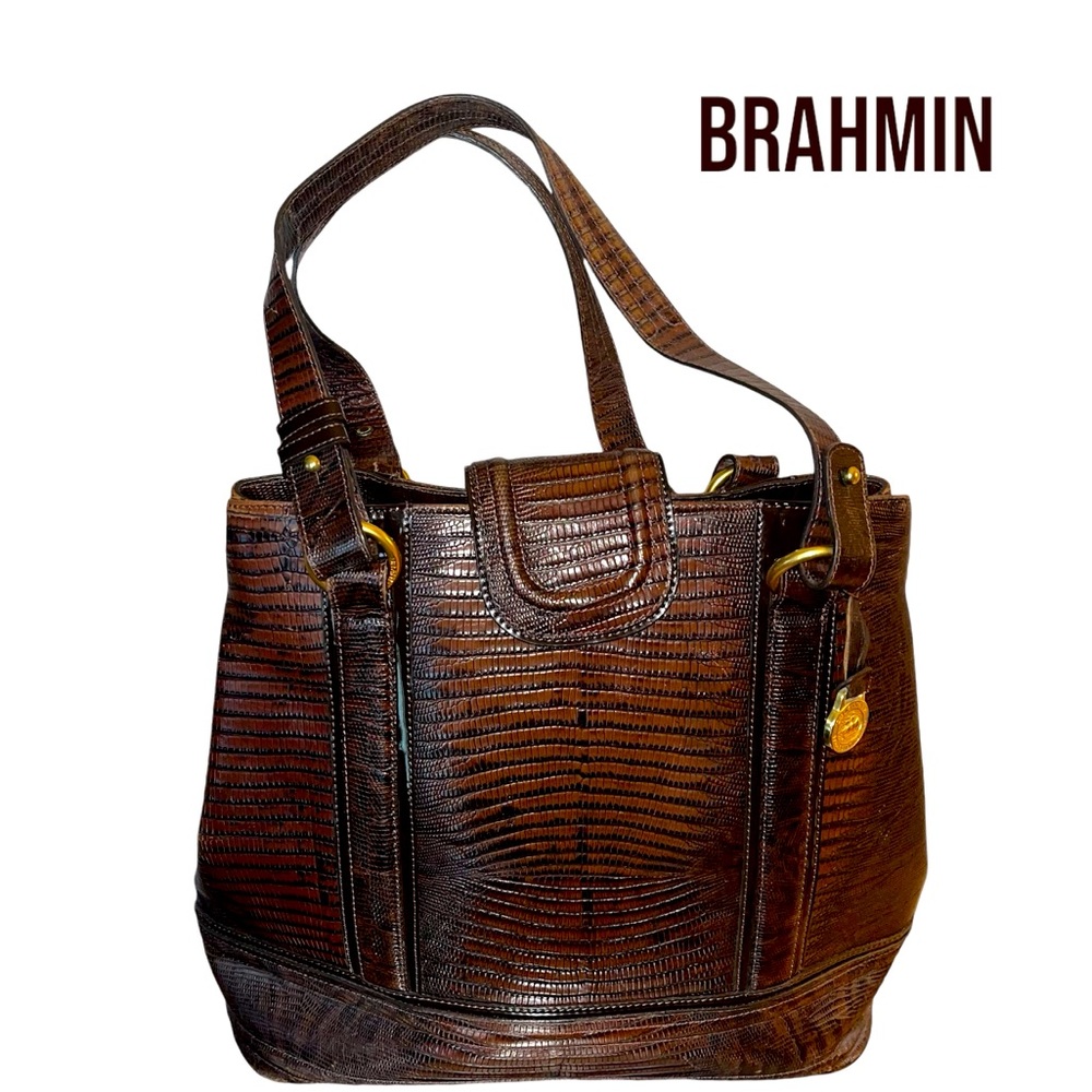 BRAHMIN leather tote in pecan with dust bag